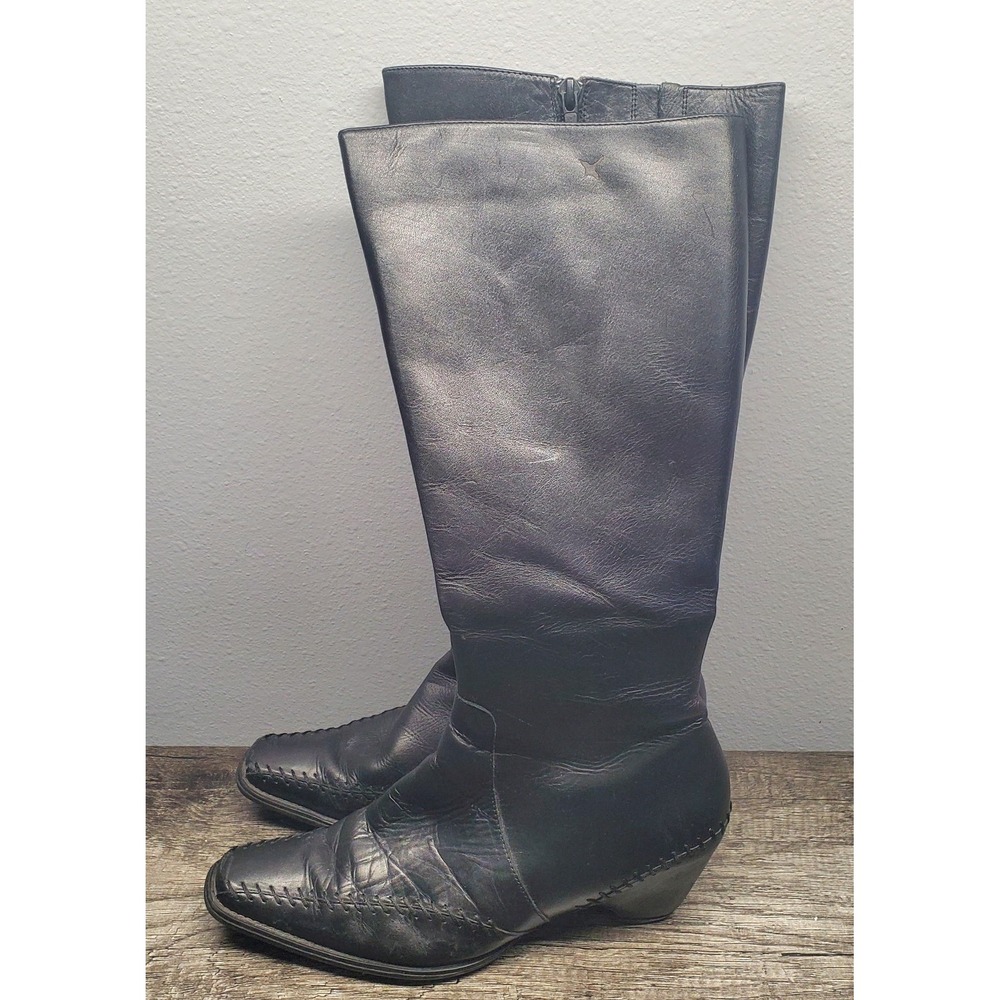 Vintage Y2K Pikolinos Black Leather Knee High Chevron Boots Size US 6.5 EUR 37